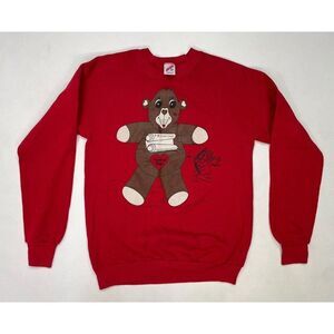 VINTAGE Positive Bear Love Cupid Sweatshirt Women Medium Red USA 80s 90s